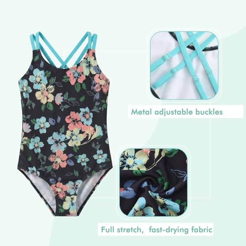 Image of Moon Tree Girls One Piece Swimsuits, Adjustable Double Straps Bathing Suits for Kids Girls Hawaiian Swimwear 3-16 Years