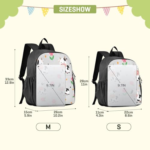 DOMIKING Flowers Cow Gray Kids Backpack for Girls Boys School Kindergarten Backpack for Kids Toddler School Bag Bookbag Age 3-62