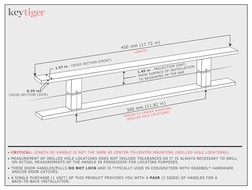 18 Inches Long Back to Back Modern Front Door Handles in Chrome Mirror Polished Finish, Stainless Steel Door Handle Pulls for Shower Glass Doors Wooden Barn Doors, Flat Square Rectangular Shape Bar