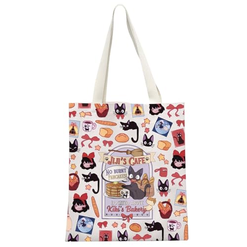 Animated Movie Gift Black Cat Lover Japanese Kitten Anime Gift Delivery Service Anime Fan Tote Bag (Cafe Tote)