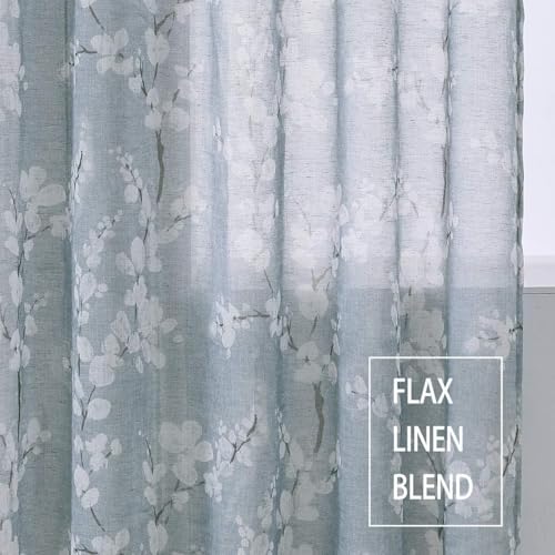 Image of BFAM Sheer Curtain with Floral Print, Premium Printed Sheer Drapes, Eyelet /Grommet Curtain for Living Room, Bedroom, Light Filtering Curtains, Blue Floral 11 Feet,Pack of 1 Curtain