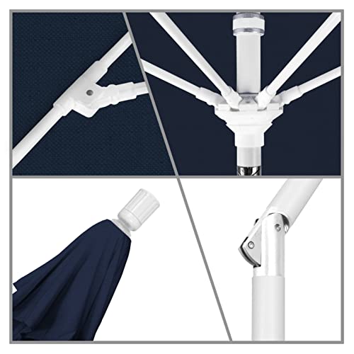 Image of California Umbrella GSCUF908170-F09 9' Round Aluminum Pole Fiberglass Rib Market Patio Umbrella, White, Navy Blue, White Pole