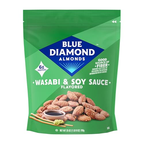 Blue Diamond Almonds, Bold Wasabi & Soy Sauce Flavored Snack Nuts, Bulk Bag, Pantry Staple, GMO-Free, Great for Parties, Lunch, Events, Holiday, and Healthy Snacking, 25 Oz Resealable Bag (Pack of 1)