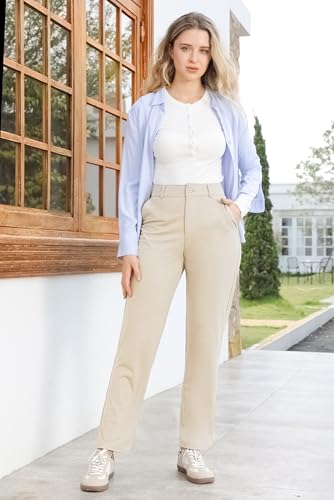 Image of Bamans Dress Pants Women Work Business Office Straight Leg Slacks
