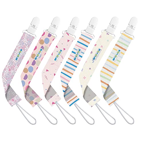 Pacifier Clip by Enovoe - 6 Pack of Pacifier Clips - Stylish Teething Ring Pacifier Holder for Baby Boys and Girls - Pink