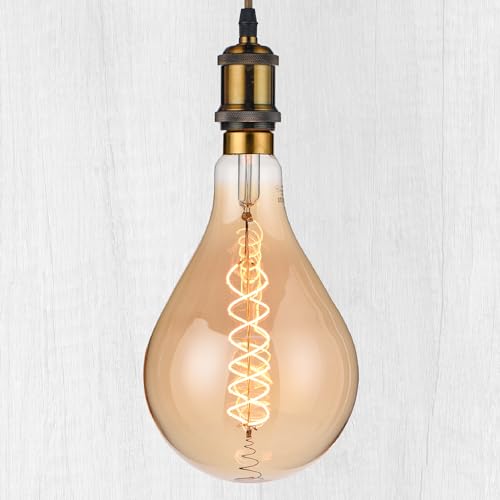 Oversized Decorative LED Light Bulbs, Giant Vintage Edison Light Bulb, A52(A160) Huge A Type Bulbs, Amber Glass 2200K Warm White, 8W Dimmable 450LM(60W eq.), E26 Base