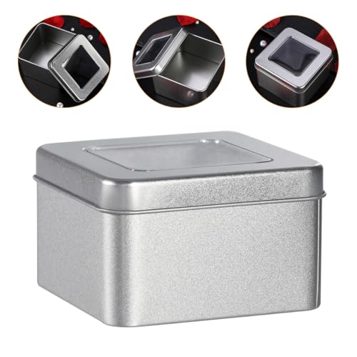 SUPVOX 2pcs Square Tinplate Candy Storage Boxes with Hinged Lid, 90x90x55mm Silver Matte Metal Containers for Wedding Candy Packing and Multipurpose Food Storage - Image 7