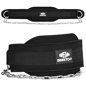 Seektop Dip Belt for Weightlifting – GYM Workout Pull Ups Belt with Chain, Neoprene Waist Dip Belt Crossfit for Weight Lifting, Squat, Training, Fitness, Men & Women (Belt & Chain)