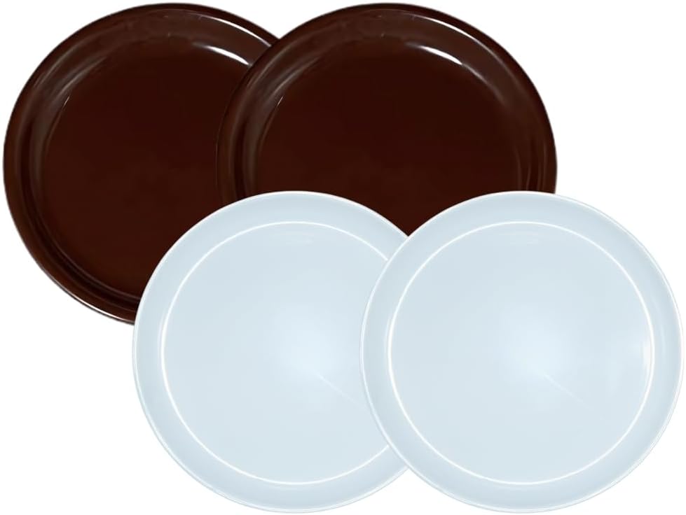 Round Thali Plate Half Microwave Safe Unbreakable Plastic Material|Food Grade,Vibrant Color|Serving Dinner Plates for Home,Kitchen,Restaurant,Cafe,Office,Mess|Set of 4|Brown White
