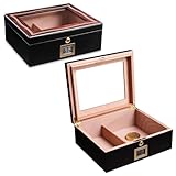 Hancigar Cigar Humidor Elegant Desktop Cigar Box with Digital Hygrometer, Humidifier and Safety Lock, Cedar Wood Storage Case Holds 35-50 Cigars Gifts for Men