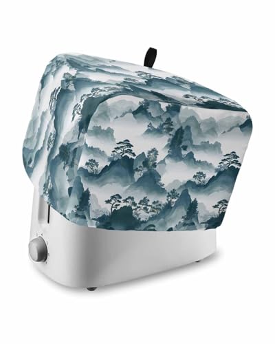 Teal Mountain Forest Toaster Cover 4 Slice, Retro Garden Nature Landscape Dustproof Bread Machine Oven Cover with Storage Pockets, Fits Most Kitchen Toasters Protector