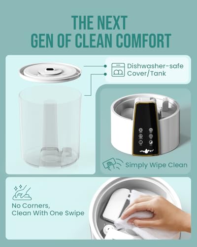 Image of Humidifiers for Bedroom,1.06Gal(4L) Dishwasher Safe Design Easy to Clean,Top Fill,Night Light,Aroma Diffuser,Humidity Control,12H Timer,Sleep Mode,3 Level Mist,360 Nozzle,Home,Nursery,Off White