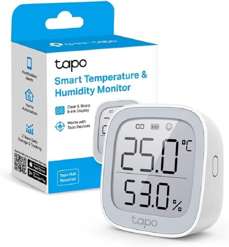 Tapo Moniteur de température et d'humidité connecté Tapo T315, avec écran E-Ink 2,7", capteur suisse de haute précision, économie d'énergie, durée de vie de la batterie jusqu'à 2 an, Tapo Hub requis