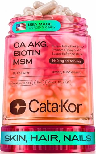 Cata-Kor Hair Skin and Nails Vitamins for Women Biotin Collagen Hair Supplement | Hyaluronic Acid | Calcium AKG | MSM | Vitamin D3 K2 & C Hair Growth Vitamins 30 Day Supply (1 Pack)