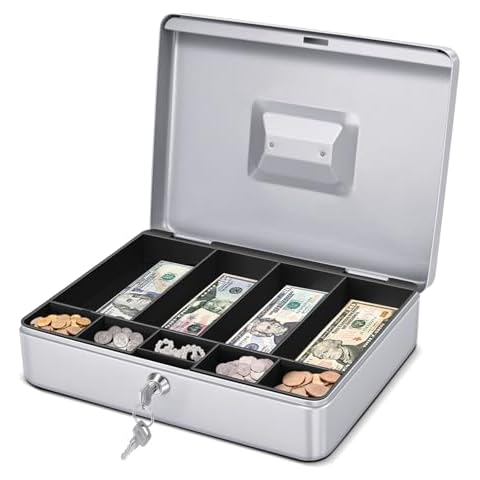 Flexzion Locking Cash Box with Money Tray Cover