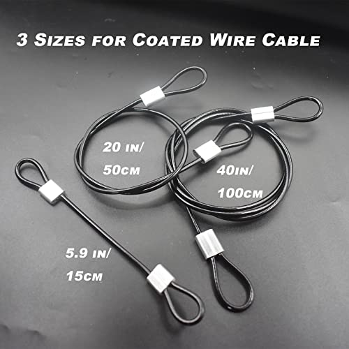 Bytiyar 20 Pcs 6 Inch (15Cm) 3Mm Thickness Stainless Steel Wire Cable With Loops Vinyl Cover Coated Short Rope Lanyard Lock Safety Tether Chains, Black #TOP4