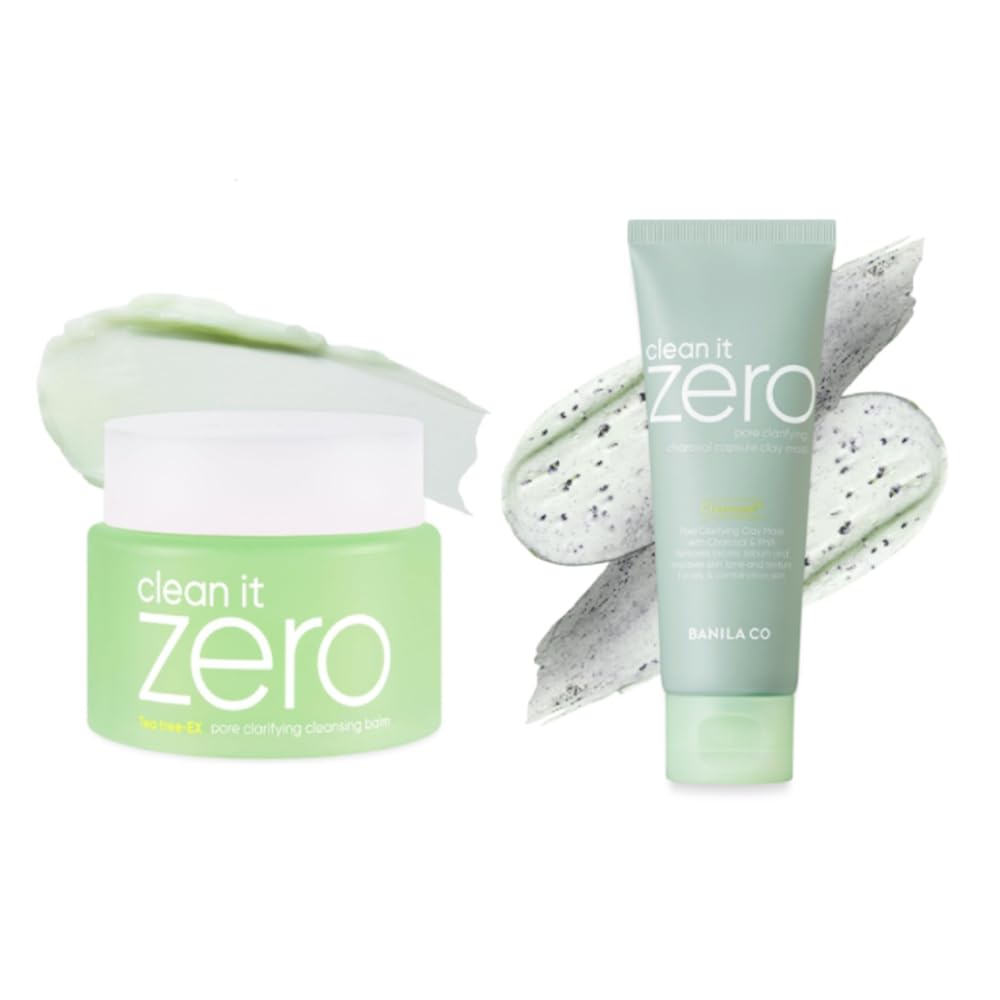 BANILA CO Clean It Zero Pore Clarifying Cleansing Balm + Charcoal Capsule Pore Polish Mask Bundle | Korean Skincare Set for Oily & Acne-Prone Skin | Gentle Makeup Remover & Exfoliating Facial Polish