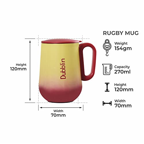 Image of DUBBLIN Rugby Stainless Steel Unbreakable Tea Coffee Mug Double Wall with Handle and Lid, Wide Mouth Mug Keeps Beverages Hot & Cold 270 ML Red