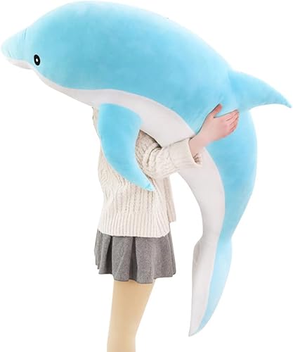 XIYUAN Peluche de delfín, almohada de delfín, cojín suave y duradero, decoración de habitación, regalo para niños y niñas (27.5 pulgadas) (azul)