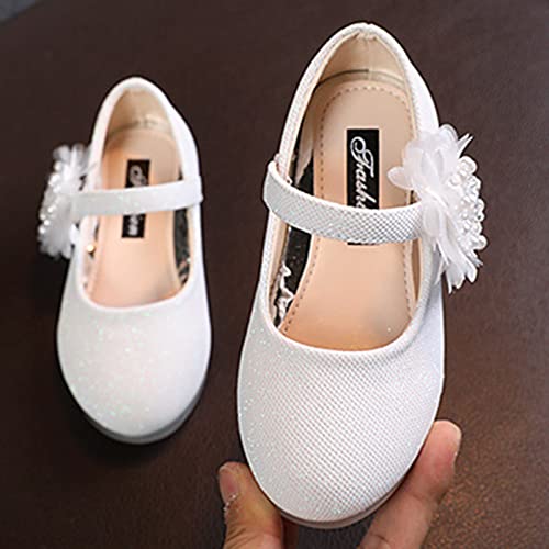 Children Leather Single Shoes Pearl Big Flower Girl Small Leather Shoes Children Princess Shoes Children Shoes (White, 5.5-6 Years Little Child)2