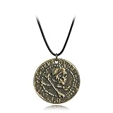 Fuvirou Uncharted 4 Drake Jewelry Engraved Skull Bronze Coin Pendant Necklace Ring Pendant Necklace Brown Leather Chain Women(brown, Alloy)