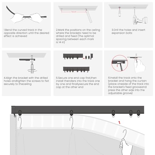 Image of Jilron Room Divider Curtains Ceiling Curtain Track Set for Blackout and Privacy (Include:White Curtainx2 + White Trackx1) 196 inch W x 106 inch L
