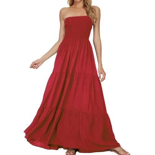Image of Women's Summer Strapless Tube Top Maxi Dresses Off Shoulder Boho Beach Long Dress