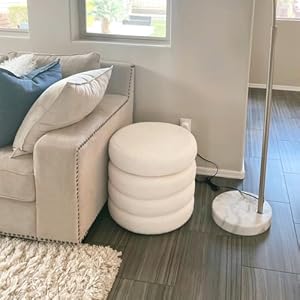 ONEVOG Sherpa Storage Ottoman, Foot Rest Stool Seat for Living Room, Off-White Vanity Foot Pouf, Tufted Footstool with Removable Lid for Dorm, Bedroom ONEVOG Sherpa Storage Ottoman Foot Rest Stool Seat for Living Room Off White Vanity Foot Pouf Tufted Footstool with Removable Lid for Dorm Bedroom