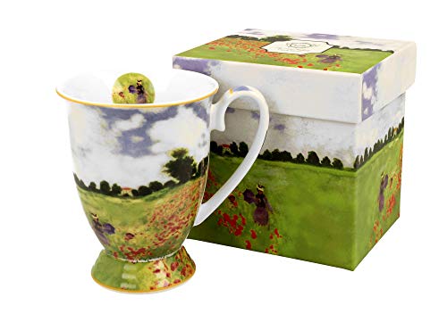 Duo Taza de café con diseño de amapolas Monet con pie, 300 ml, tamaño XXL, taza de té, taza de café, diseño de flores…