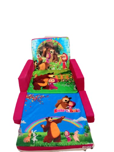 liyaan Trading Kids Sofa Cum Bed for 0 to 5 Years of Kids for Comfort Sleep Made with sleepwell Foam Size 34 * 20 * 28 (masha and The Bear)