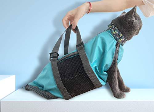 Cinf Cat Nail Clipping Cleaning Grooming Restraint Bag No Scratching Biting for Bathing Nail Trimming Injecting Examining(Blue,M) - Thumbnail 7