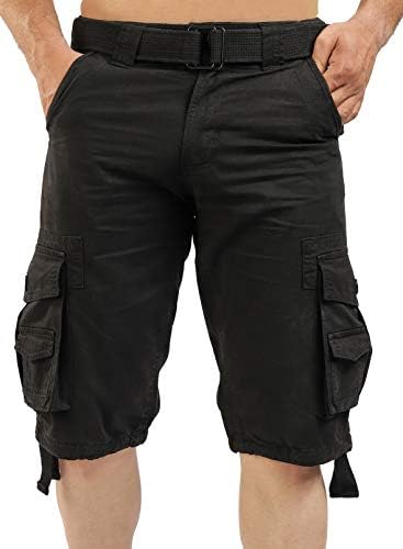 fjackets Cargo Shorts 100% Cotton Black Multi Pocket Lightweight Mens Casual Shorts - Sizes Upto 50 Inches - Aesthetic Clothing Loose Fit Outdoor Men Shorts (28, Black)