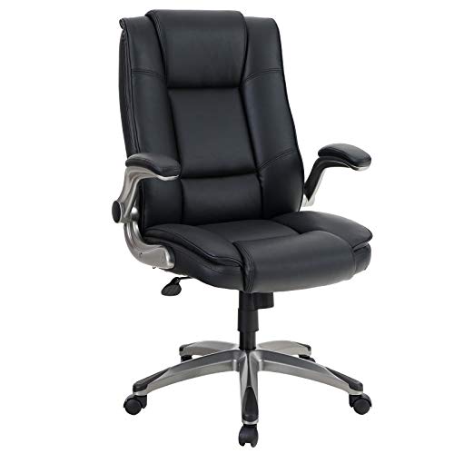 ALPHA HOME High Back Executive Chair Ergonomic Office Chair Managerial Computer Chair Flip Up Armrest Big Tall Adjustable Height PU Leather Task Chair Rolling Swivel Chair-Capacity 400LBS