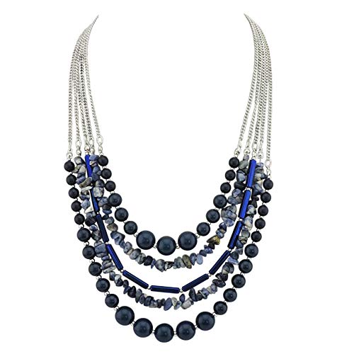 Bocar Long Statement Vintage 5 Layer Stone Acrylic Beads Necklace Women (NK-10551)