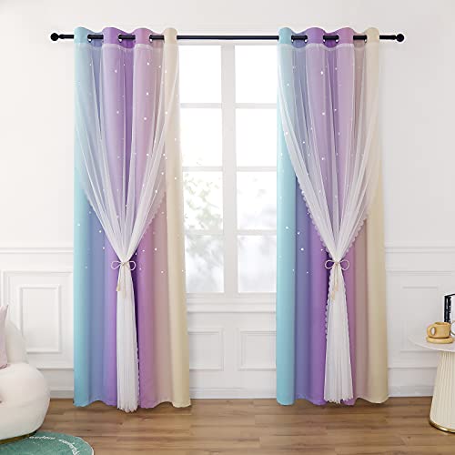 Drewin Rainbow Curtains Bundle With Ombre Blackout Curtains Blue Purple Yellow 52X84 In #TOP2