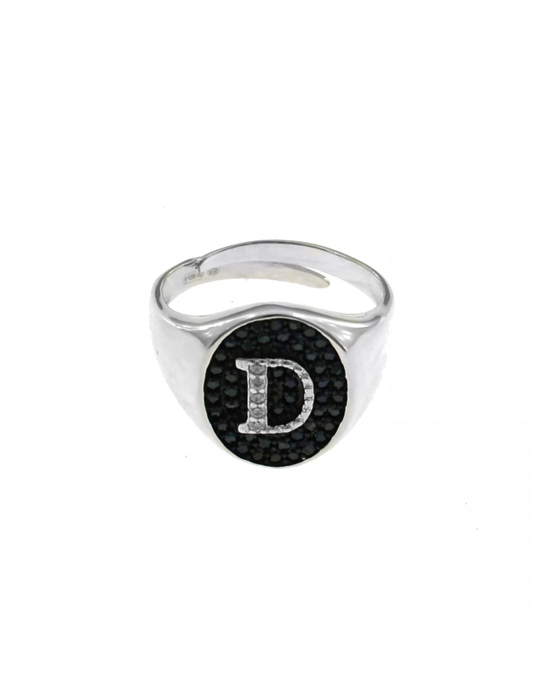 Maglione Gioielli Anello ovale da mignolo in argento 925 con lettera personalizzabile in pavè di zirconi