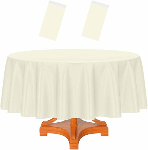 HEIPINIUYE - Paquete de 2 manteles redondos de 84 pulgadas de plástico beige, manteles de mesa impermeables desechables para redondas, ideales para