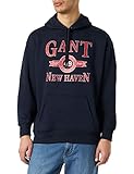 gant damen hoodie hellblau Das leger geschnittene Sweatshirt hat eine Kängurutasche, eine Kapuze mit Kordelzug, einen gerippten Saum und gerippte Bündchen