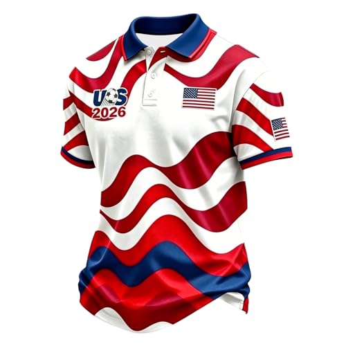Football Cup Soccer Jersey 2026 Men,Summer Graphic Star Stripe Flag Print Polo Short Sleeve USA...