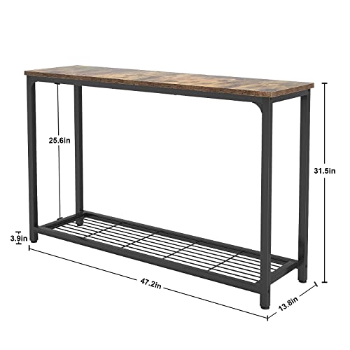 Ecoprsio 48 Inch Console Table, Long Sofa Table With Mesh Shelves, 2 Tier Entryway Table Foyer Table For Entryway, Front Hall, Hallway, Sofa, Couch, Living Room, Coffee Bar, Kitchen, Rustic Brown #TOP2