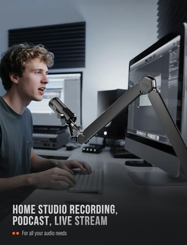 Image of FIFINE Mic Arm Stand, Microphone Boom Arm with Desk Clamp, Cable Channels, 3 /8 inch to 5 /8 inch Threads, Heavy Metal Microphone Stand for Podcast, Vocal Recording, Gaming-BM66 Black