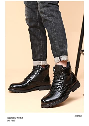 Image of Hopomart Men's Cowhide Printed Pattern Boots,Men's High Top Casual Leather Boots,Waterproof Lace Up Formal Shoes