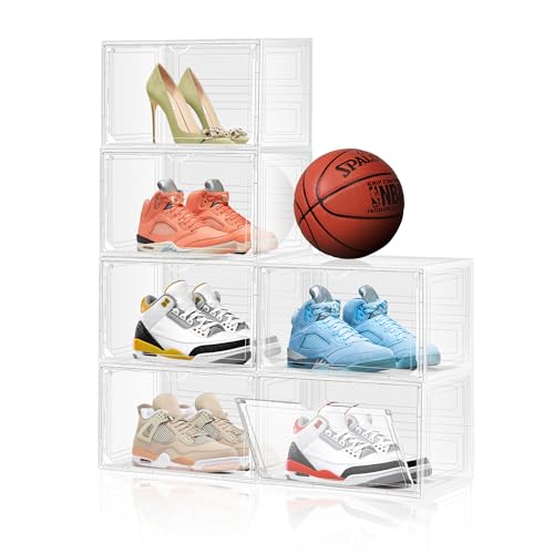EZJOB 6 Pack Shoe Storage Box Clear Plastic Stackable Shoe O