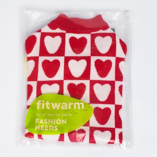 Image of Fitwarm Checkered Heart Dog Sweater, Cozy Valentines Outfit for Small Dogs Girl, Festive Pet Clothes, Red, White, XS