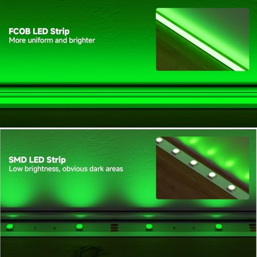 Image of 5mm Green COB LED Strip Light DC24V Narrow Thin Flexible High Density Uniform Cob Strips 16.4FT UL Listed Dimmable CRI 90+ LED Tape Lights for Car Cabinets, No Controller /Adapter