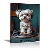 WIKEO Cuadro en Lienzo Grafitis Moda, diversión Animal Music Imágenes de Animal están Impresión en Lienzo, Cuadros Modernos para Sala de estar Baño Corredor（Blanco-70x100cm Enmarcado