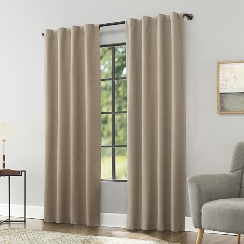 Sun Zero Treviso Linen Blend Magnetic Closure 100% Total Blackout Back Tab/Rod Pocket Curtain Panel, Taupe, 40" W x 84" L (1 Panel) by Sun Zero - Used condition - US$13.10