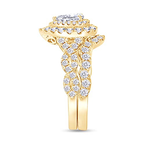 SAVEARTH DIAMONDS 1 1/2 Carat Pear & Round Cut Lab Created Moissanite Diamond Infinity Double Halo Bridal Set Rings For Women In 14K Gold Over Sterling Silver (VVS1 Clarity 1.50Cttw)3