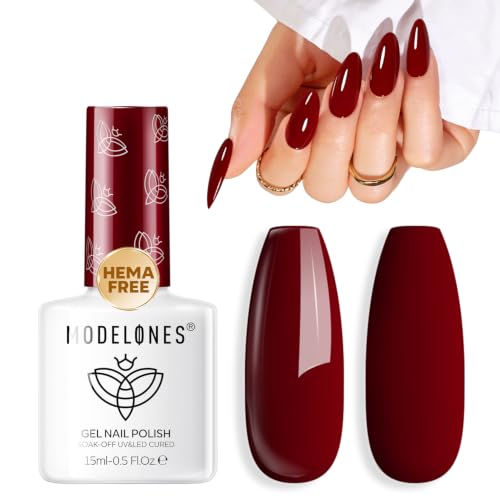 Image of modelones Dark Red Gel Nail Polish 15ML, Hema Free Burgundy Pastel Soak-Off UV Gel Polish - 28+Days Long-Lasting Nail Art DIY Manicure Kit Home Salon Women Gifts