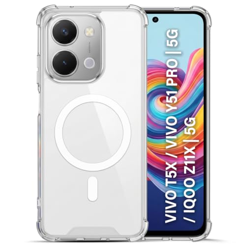 Image of TRUEUPGRADE Back Cover for iQOO Z11x 5G / T5x 5G / Y51 Pro 5G| Mag-Safe Printed Transparent Case | Hard PC Back + Soft TPU Bumper | Magnetic Print Shockproof Protective Cover | Crystal Clear